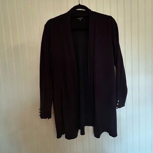 Navy Open Long Cardigan w/ Pearl Button Detail